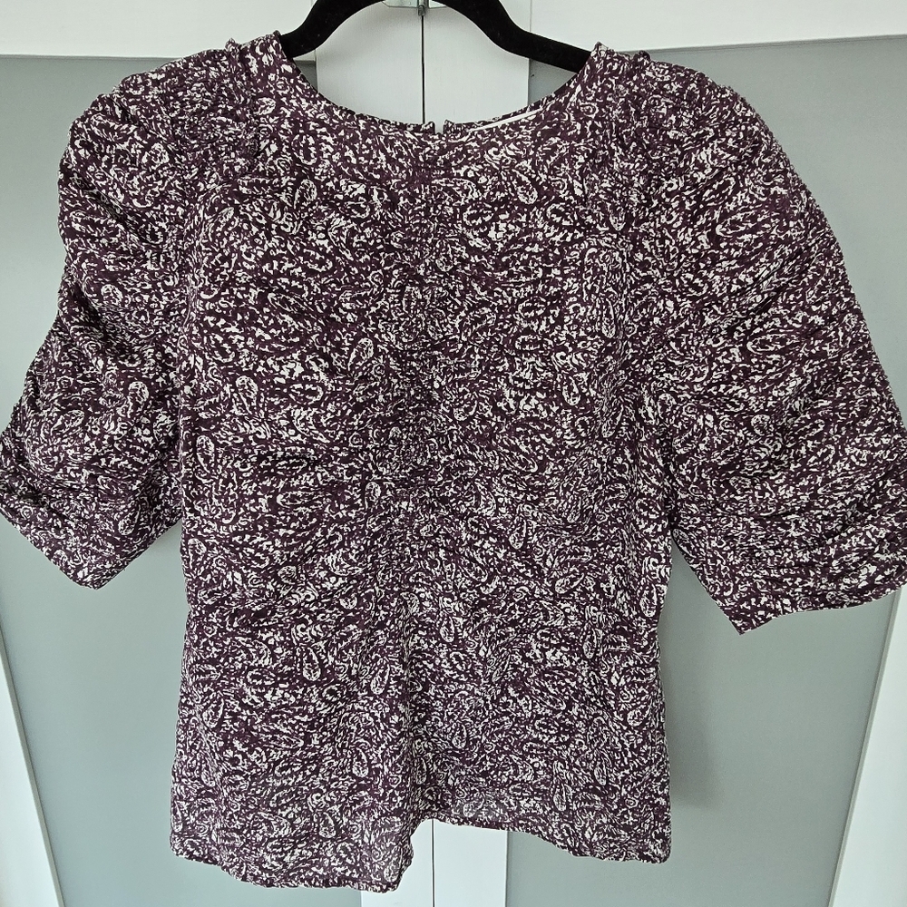 Les Coyotes de Paris linen blouse in a purple/multicolor paisley pattern